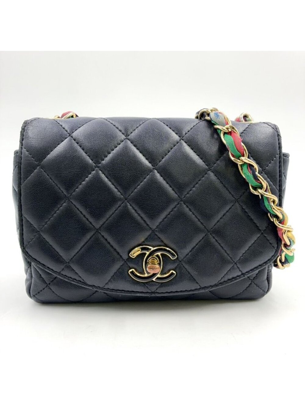 Chanel Quilted CC Logo Lambskin Black Multicolor Chain Shoulder Bag Gold